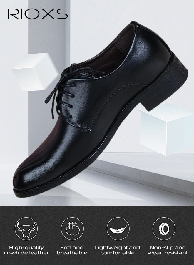 ريوكس أحذية رجالية رسمية، أحذية أوكسفورد كلاسيكية للرجال، أحذية رسمية جلدية برباط للرجال، أحذية مريحة قابلة للارتداء من الجلد الصناعي، أحذية زفاف مقاومة للانزلاق، أحذية أنيقة للرجال للحفلات/العمل/المواعدة، أسود - Image 3