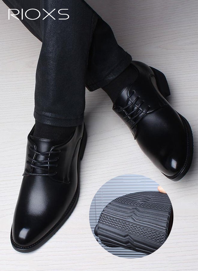 ريوكس أحذية رجالية رسمية، أحذية أوكسفورد كلاسيكية للرجال، أحذية رسمية جلدية برباط للرجال، أحذية مريحة قابلة للارتداء من الجلد الصناعي، أحذية زفاف مقاومة للانزلاق، أحذية أنيقة للرجال للحفلات/العمل/المواعدة، أسود - Image 2