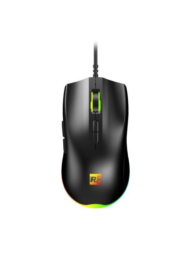 أر8 ماوس الألعاب R8 G201 سلكي بمنفذ USB - دقة بصرية 7200 نقطة في البوصة / 7 أزرار قابلة للبرمجة - إضاءة خلفية ملونة RGB - ماوس ألعاب مريح لأجهزة الكمبيوتر المحمولة والمكتبية | أسود - Image 1