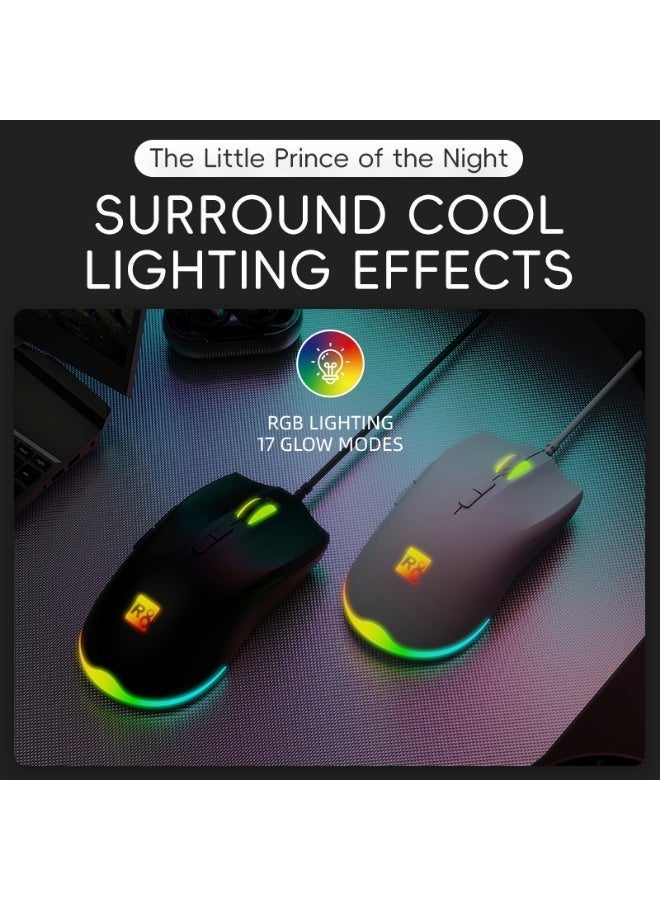 أر8 ماوس الألعاب R8 G201 سلكي بمنفذ USB - دقة بصرية 7200 نقطة في البوصة / 7 أزرار قابلة للبرمجة - إضاءة خلفية ملونة RGB - ماوس ألعاب مريح لأجهزة الكمبيوتر المحمولة والمكتبية | أسود - Image 2