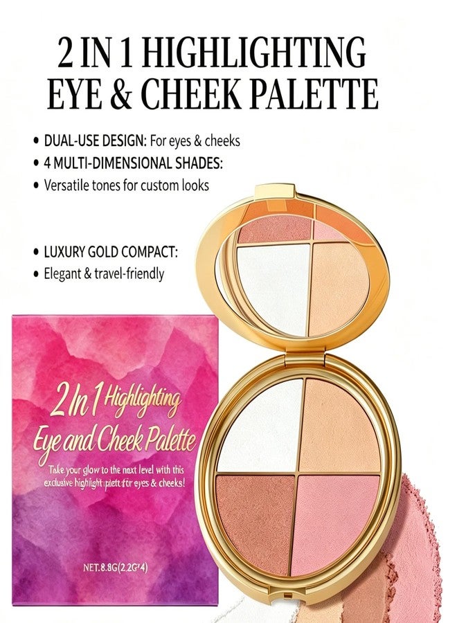 DENESTUP Eye & Cheek Palette, 4-In-1 Eyeshadow Face Blush Highlighter Palette, Shimmer Shine Shades for Eyes Cheeks Contour Powder Makeup Palettes Kit for Women - Image 2