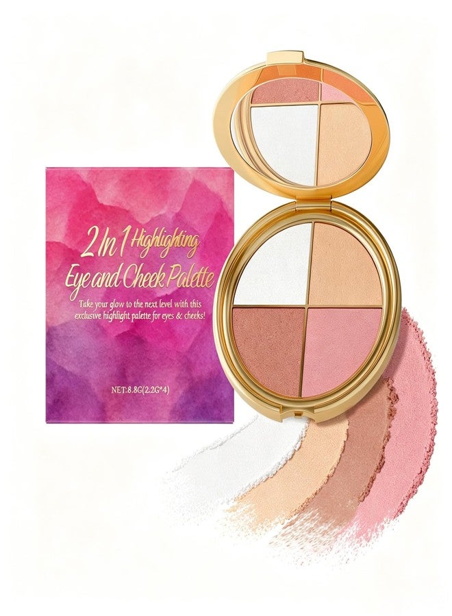 DENESTUP Eye & Cheek Palette, 4-In-1 Eyeshadow Face Blush Highlighter Palette, Shimmer Shine Shades for Eyes Cheeks Contour Powder Makeup Palettes Kit for Women - Image 1