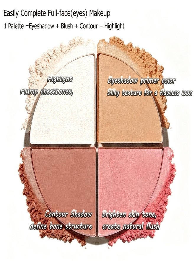 DENESTUP Eye & Cheek Palette, 4-In-1 Eyeshadow Face Blush Highlighter Palette, Shimmer Shine Shades for Eyes Cheeks Contour Powder Makeup Palettes Kit for Women - Image 4