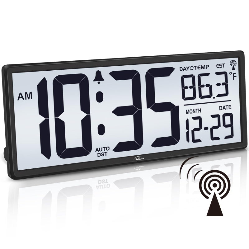 WallarGe 14.5'' Atomic Clock with Backlight, Large Digital Wall Clock Battery Operated, Large Display with Temperature and Date, Easy to Read and Set Digital Wall Clock, Auto DST - Image 1