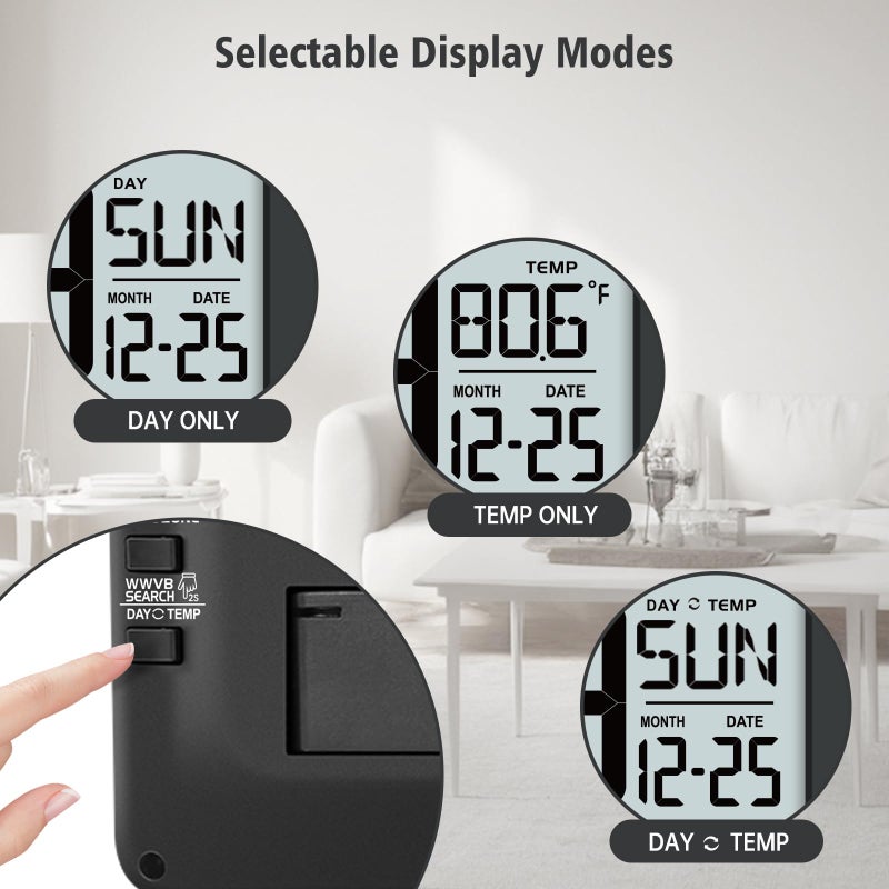 WallarGe 14.5'' Atomic Clock with Backlight, Large Digital Wall Clock Battery Operated, Large Display with Temperature and Date, Easy to Read and Set Digital Wall Clock, Auto DST - Image 5