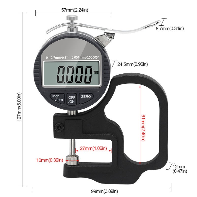 0-12.7mm Digital Display 100/1000 Thickness Gauge/Meter/Meter Suitable for Paper Film Cloth Tape(Percent Thickness Gauge-Accuracy 0.01mm) - Image 3