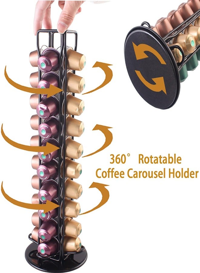 حامل كبسولات القهوة، حامل أكياس القهوة، تصميم دوار 360 درجة، رف تخزين القهوة لـ 40 قطعة حامل أكياس القهوة - Image 3