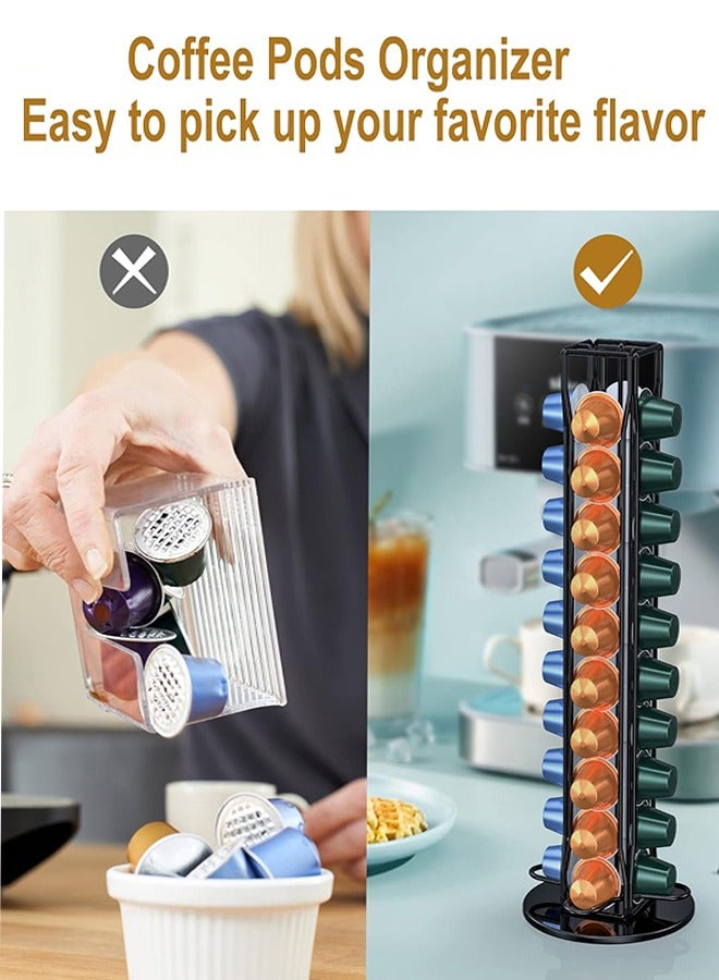 حامل كبسولات القهوة، حامل أكياس القهوة، تصميم دوار 360 درجة، رف تخزين القهوة لـ 40 قطعة حامل أكياس القهوة - Image 4