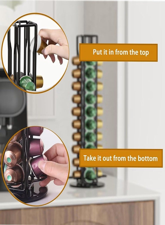 حامل كبسولات القهوة، حامل أكياس القهوة، تصميم دوار 360 درجة، رف تخزين القهوة لـ 40 قطعة حامل أكياس القهوة - Image 5