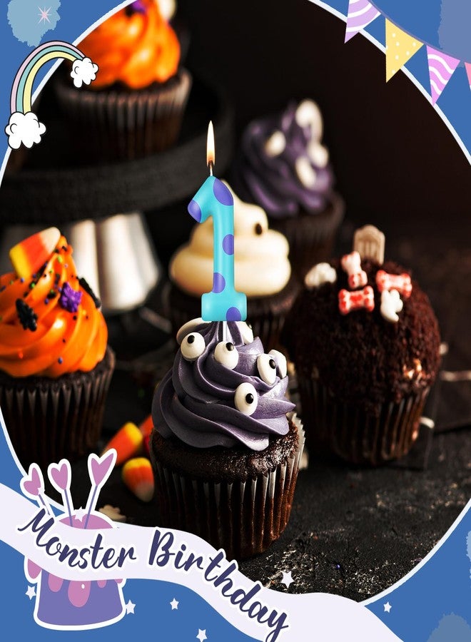 MTLEE Number Birthday Candle Monster Theme Candles Monster Cake Topper for Girl Boy Birthday Baby Shower Party Cake Decorations Supplies (Lake Blue,Number 1) - Image 5