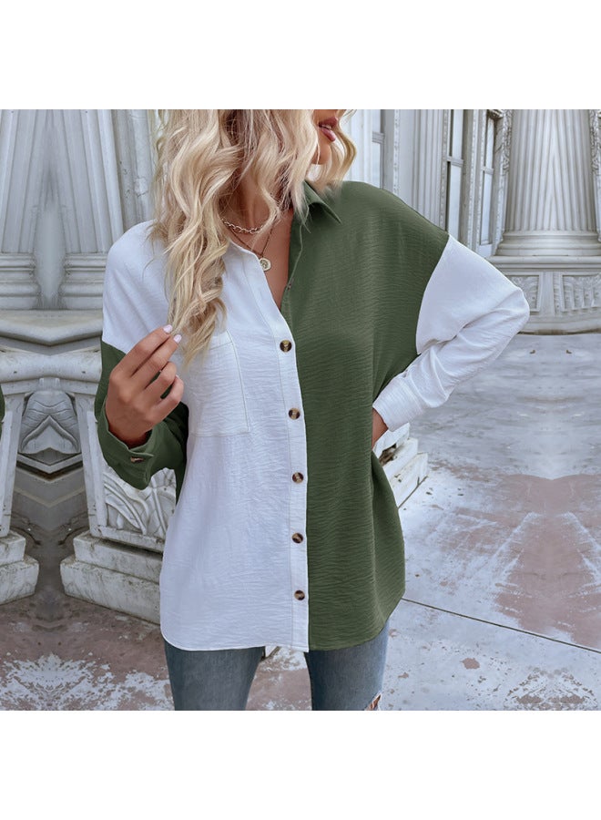 Color-Block Long Sleeve Shirt – Casual Style, Design Forward - Image 1