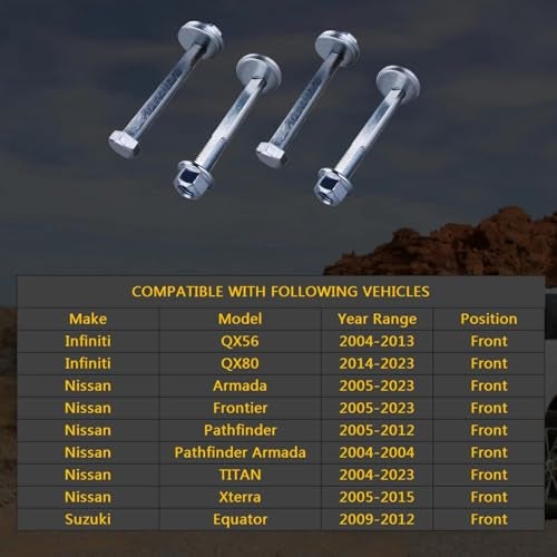 HHCM 2 Set Front Alignment Camber Cam Bolt Kit K80276 for Nissan Armada 2005-18, Frontier 2005-19, Pathfinder 05-12, Titan 2004-19, Xterra 2005-15, Camber Bolts Kit for Infiniti QX56 04-13, QX80 14-19 - Image 2