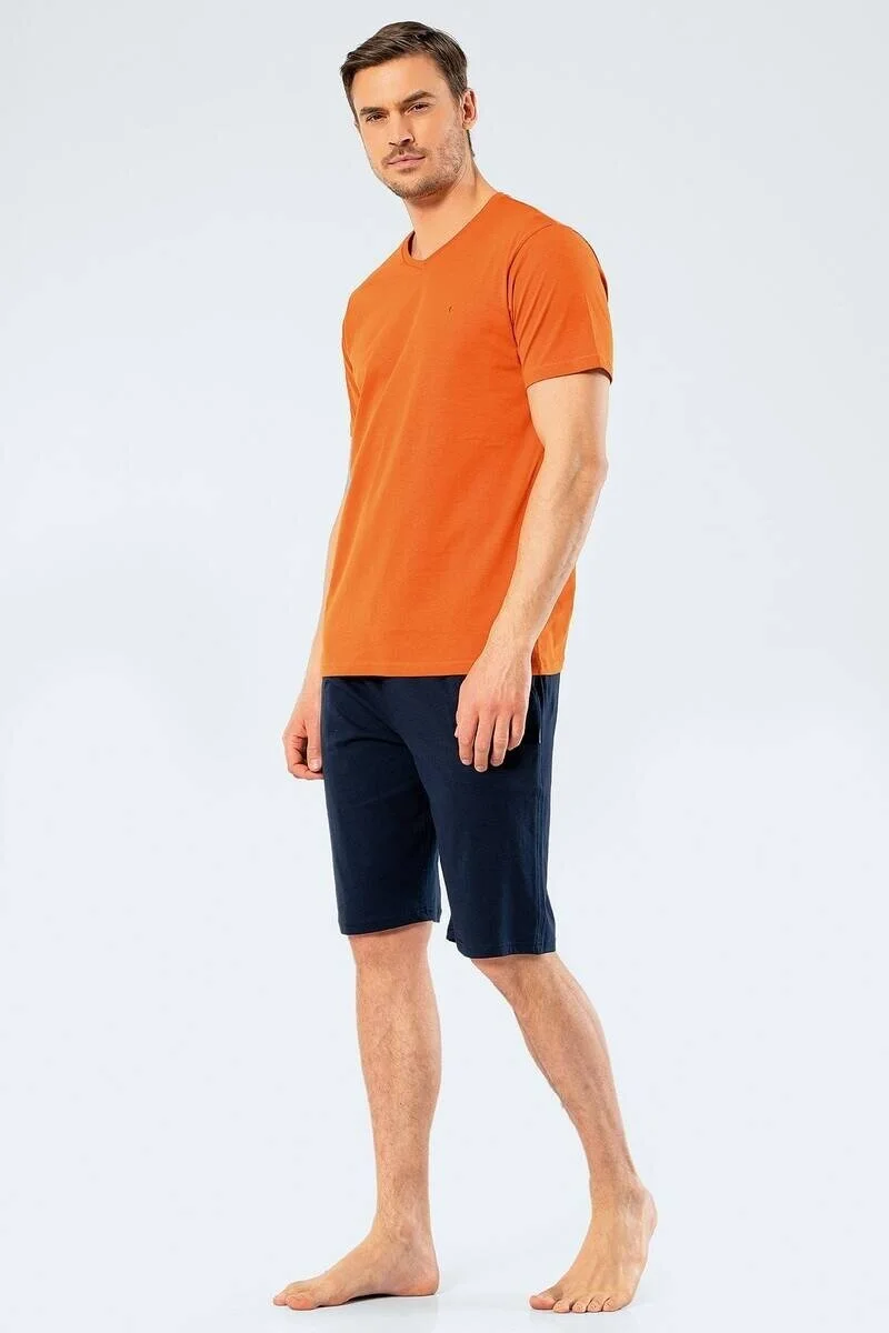 كاشاريل Embroidered Men's V Neck Bermuda Shorts Set