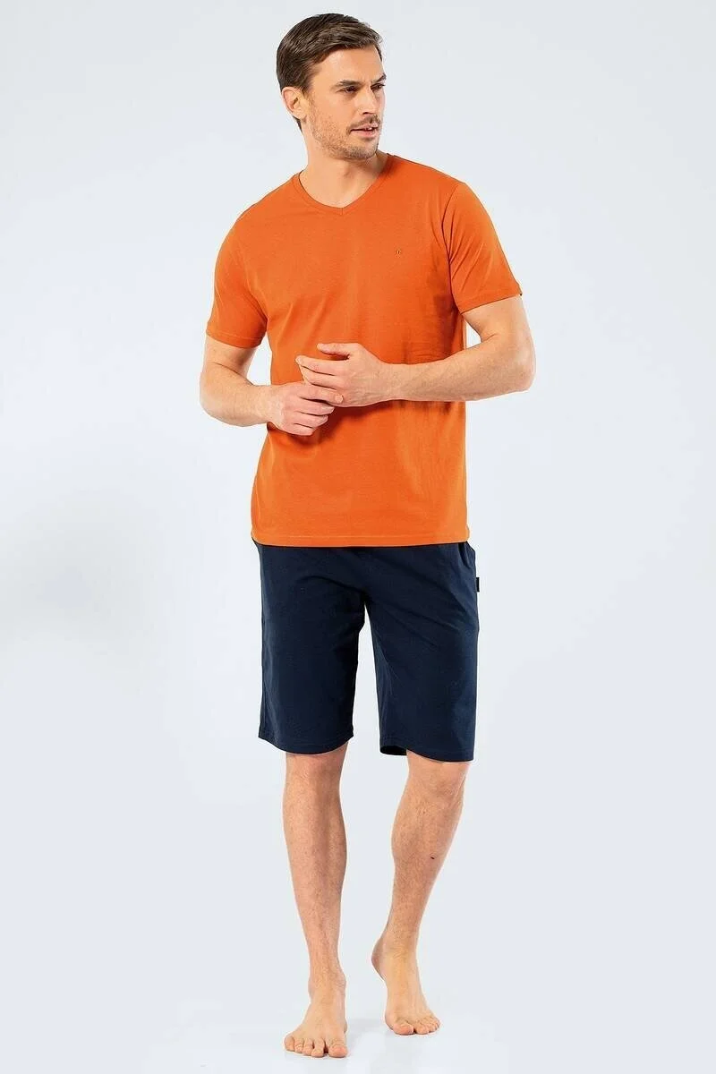 كاشاريل Embroidered Men's V Neck Bermuda Shorts Set