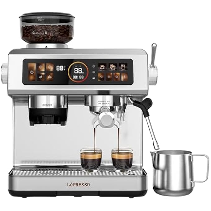 LePRESSO SemiAutomatic Coffee Machine With Milk Frother Dual Boiler Espresso Maker Bean To Cup Espresso Machine Touch PanelCoffee Maker With 20Bar Pump Cappuccino Maker Latte  Macchiato - Image 1