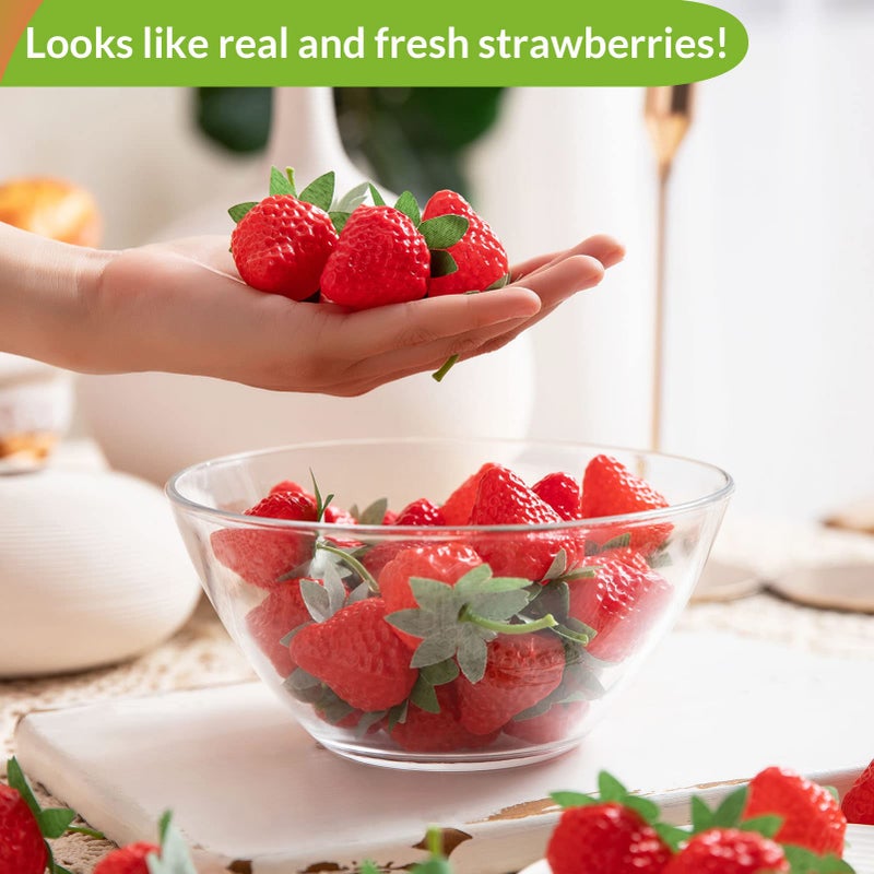 Joeabor 36 Pieces Fake Strawberries Fake Fruit Artificial Strawberry Kitchen D?cor Plastic Strawberry Party Decorations Realistic Fake Food Lifelike for Display Photography Props - Image 3