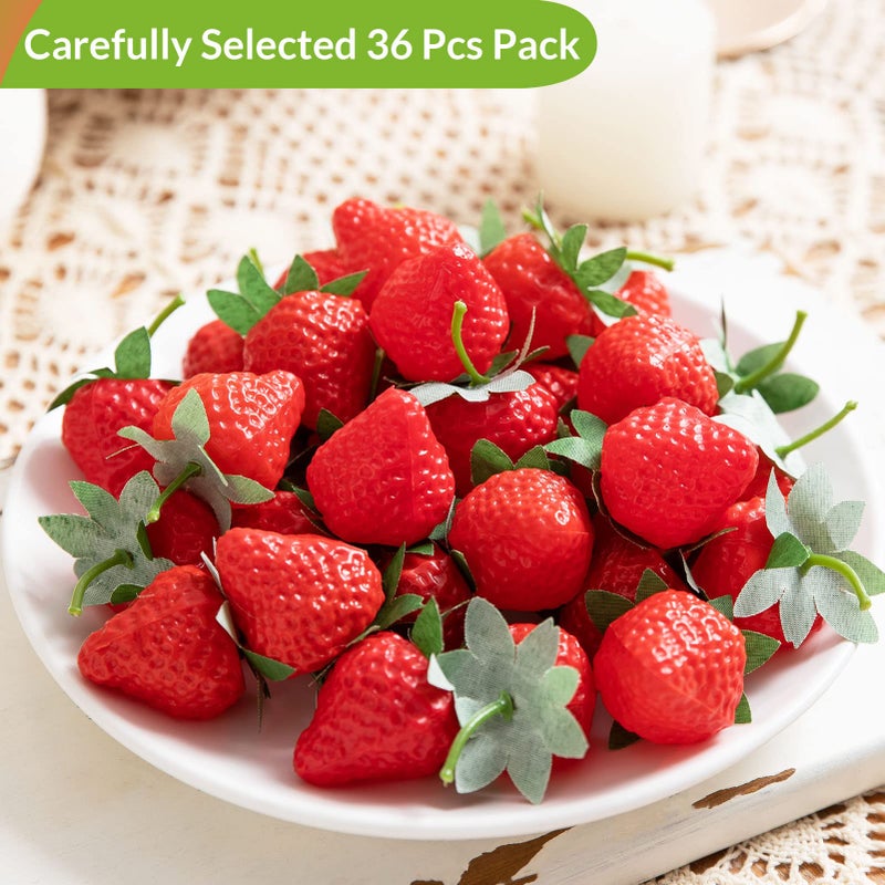 Joeabor 36 Pieces Fake Strawberries Fake Fruit Artificial Strawberry Kitchen D?cor Plastic Strawberry Party Decorations Realistic Fake Food Lifelike for Display Photography Props - Image 2
