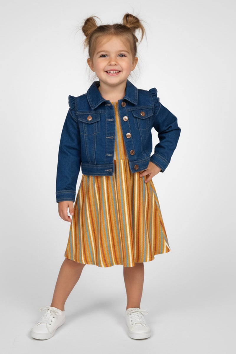 Nanette lepore Toddlers Girl 2Pcs Stripe Dress And Denim Jacket Set, Multicolor - Image 1