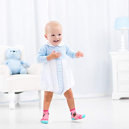Tphon Toddler Boy Socks with Grips 12 Pairs Kids Anti Slip Cotton Crew Socks for Boys, Girls 5-7 Years - Image 2