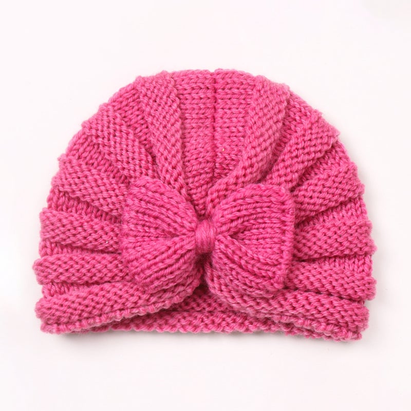 Autumn Winter Baby Butterfly Knot Knit Cap Warm Rose Red 