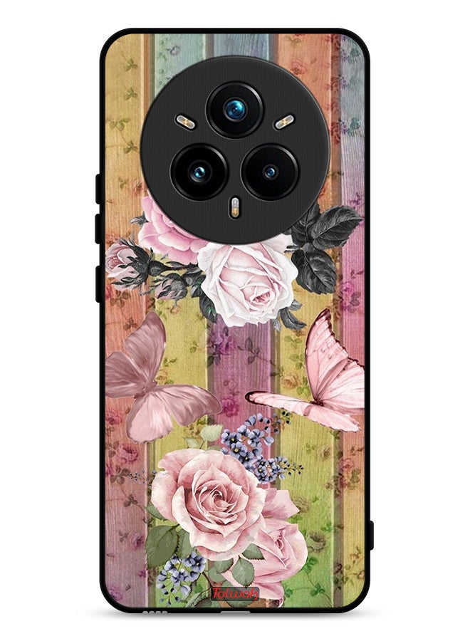 Tolwak Realme 14 Pro 5G Protective Case Cover Peach Butterflies And Roses
