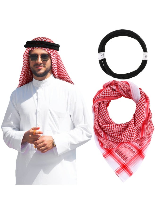 Generic Arab Shemagh Muslim Keffiyeh Head Wrap Scarf Arabic Tactical Desert Headwear with Aqel Rope Halloween Costume Accessories  - Image 1
