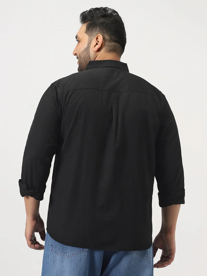 Urbano Fashion  Urbano Plus Men's Black Cotton Full Sleeve Regular Fit Casual Solid Slub Shirt with Spread Collar  | Best Price UAE
