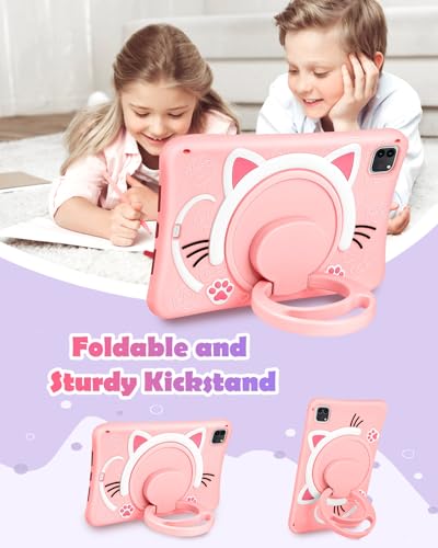 Wazzasoft for iPad Air 5th/4th Generation 10.9"/Pro 11 Inch Case - Cute Cat Soft Silicone Girls Teens Women Cartoon Kitten Tablet Cover with Rotating Handle Stand & Strap Funda para Air 5th/4th Gen - Image 5