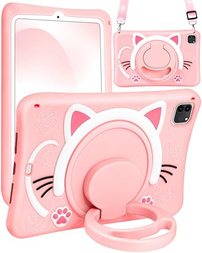Wazzasoft for iPad Air 5th/4th Generation 10.9"/Pro 11 Inch Case - Cute Cat Soft Silicone Girls Teens Women Cartoon Kitten Tablet Cover with Rotating Handle Stand & Strap Funda para Air 5th/4th Gen - Image 1