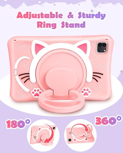 Wazzasoft for iPad Air 5th/4th Generation 10.9"/Pro 11 Inch Case - Cute Cat Soft Silicone Girls Teens Women Cartoon Kitten Tablet Cover with Rotating Handle Stand & Strap Funda para Air 5th/4th Gen - Image 4