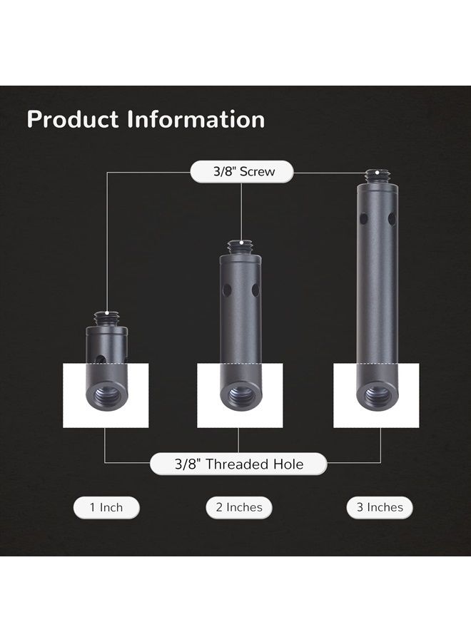 Nitze 15mm Rod with 3/8” Screw 1 Inch/2 Inches/3 Inches (3 pcs) Aluminum Alloy 15mm Rods wtih 3/8" Male to Female Threads - R15-3/8-KIT - Image 2