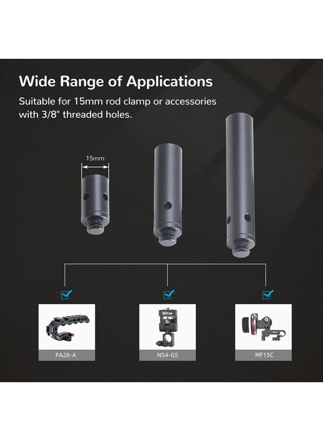 Nitze 15mm Rod with 3/8” Screw 1 Inch/2 Inches/3 Inches (3 pcs) Aluminum Alloy 15mm Rods wtih 3/8" Male to Female Threads - R15-3/8-KIT - Image 3