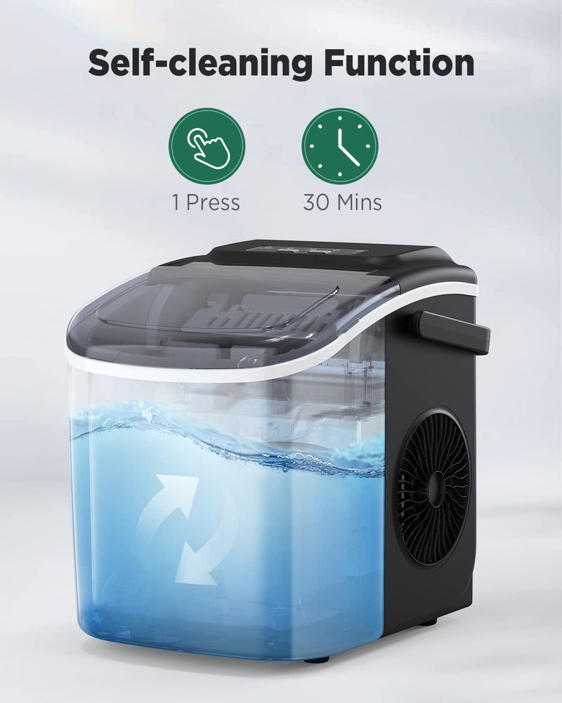 Silonn Silonn Ice Maker Countertop, 9 Cubes Ready in 6 Mins 26lbs in 24Hrs, Self-Cleaning Ice Machine with Ice Scoop and Basket, 2 Sizes of Bullet Ice for Home Kitchen Office Bar Party, Black  - Image 3