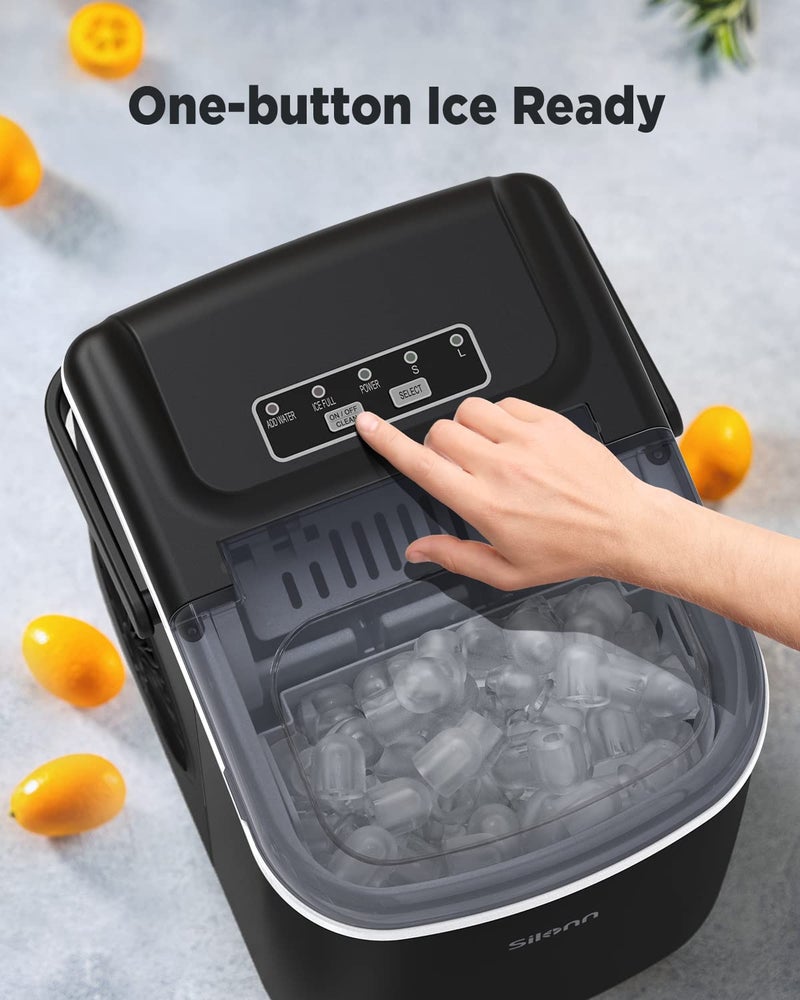 Silonn Silonn Ice Maker Countertop, 9 Cubes Ready in 6 Mins 26lbs in 24Hrs, Self-Cleaning Ice Machine with Ice Scoop and Basket, 2 Sizes of Bullet Ice for Home Kitchen Office Bar Party, Black  - Image 4