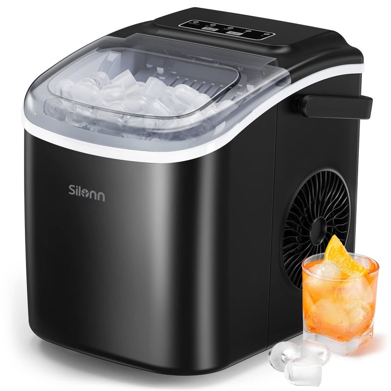 Silonn Silonn Ice Maker Countertop, 9 Cubes Ready in 6 Mins 26lbs in 24Hrs, Self-Cleaning Ice Machine with Ice Scoop and Basket, 2 Sizes of Bullet Ice for Home Kitchen Office Bar Party, Black  - Image 1