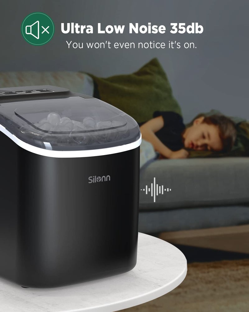 Silonn Silonn Ice Maker Countertop, 9 Cubes Ready in 6 Mins 26lbs in 24Hrs, Self-Cleaning Ice Machine with Ice Scoop and Basket, 2 Sizes of Bullet Ice for Home Kitchen Office Bar Party, Black  - Image 5