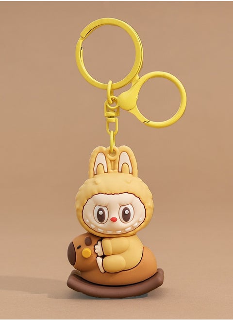New Labubu Rocking Horse Keychain - Cute 3D Figurine, Creative Bag Charm for Students, Trendy Star-Inspired Design