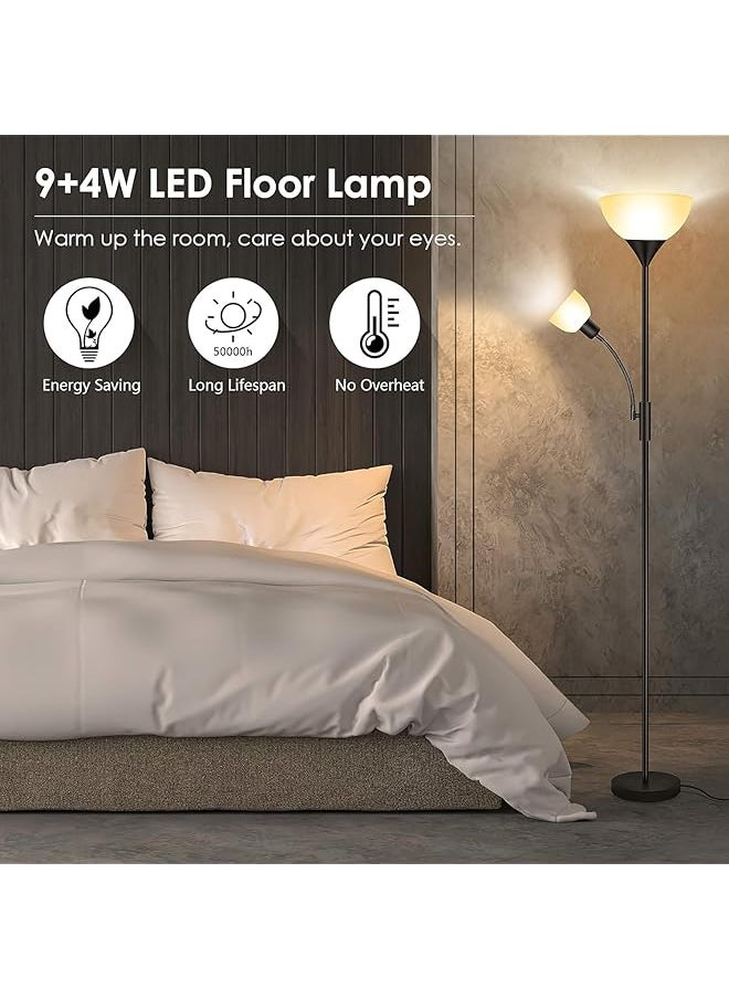 DMG TECH Floor Lamp Standing Lamp 9W Led Flashlight Floor Lamp With 4W Adjustable Reading Light 3000K Saving Led Bulb 3 Way Switch 50 000 Hours Suitable For Bedroom Living Room Office Floor Lamp  - Image 2