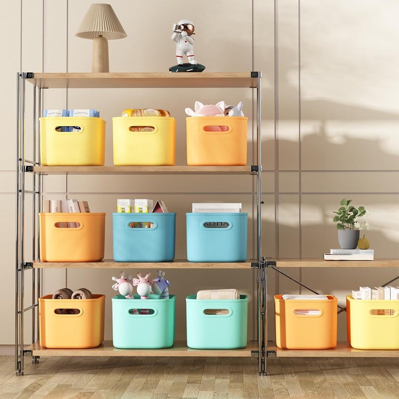BOBIBOSS 8 Pack Colored Stackable Storage Bins with Lids for Shelves, Storage Containers with Lids for Organizing, Storage Boxes with Handle, Plastic Cubby Bins with Lids for Classroom, Snacks, Craft - Image 5