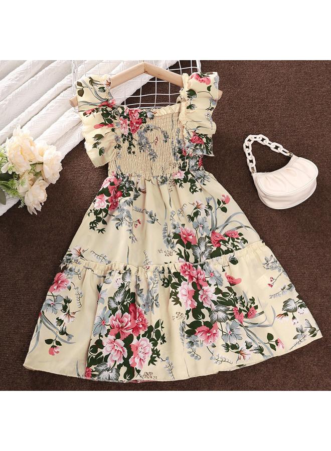 Girls Dress Spring And Summer New Korean Style Children's Dress Bubble Sleeve Chiffon Floral Princess Dress European And American Children's Wear