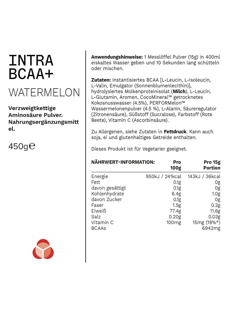 PhD Intra Bccaa + Powder, 4:1:1 Amino Blend, Helps Reduce Tiredness & Fatigue, Includes Coconut Water Powder, Watermelon Flavour, 450 gm  - Image 2