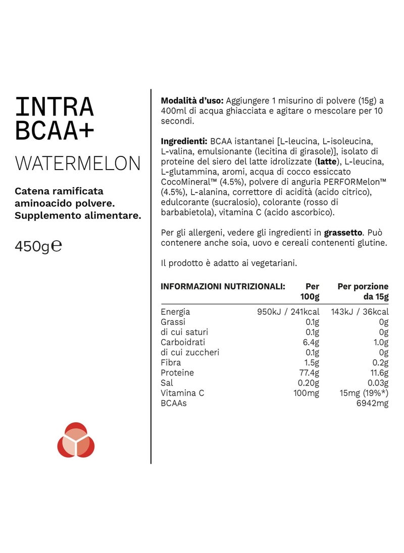 PhD Intra Bccaa + Powder, 4:1:1 Amino Blend, Helps Reduce Tiredness & Fatigue, Includes Coconut Water Powder, Watermelon Flavour, 450 gm  - Image 3