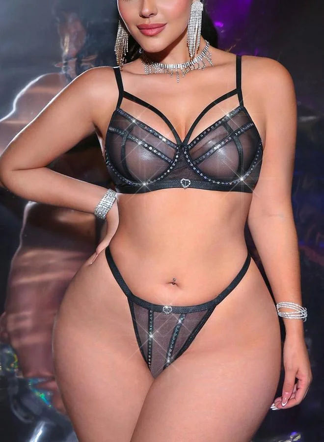 Take Two Black Sheer Underwired Lingerie Set