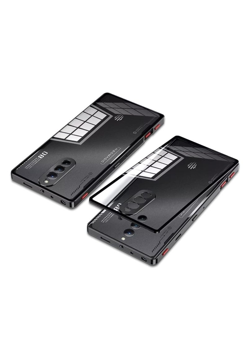 SYOSI Red Magic 8 Pro 8S Pro Case with Screen Protector, Metal Frame + Clear Tempered Glass Back Cover with Shockproof Camera Protection, Cover for Nubia Redmagic 8S Pro 8 Pro, Black - Image 1