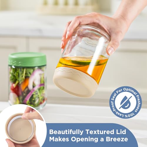 DRKIO 16 Oz Overnight Oats Containers with Lids - 4 Pack Glass Storage Jars with Airtight Lids Wide Mouth Mason Food Jars Great for Meal Prep Salad Chia Pudding Snacks Yogurt Sugar Spice Cereal - Image 3