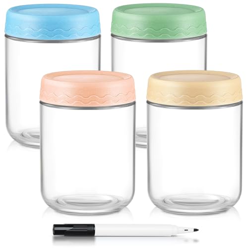 DRKIO 16 Oz Overnight Oats Containers with Lids - 4 Pack Glass Storage Jars with Airtight Lids Wide Mouth Mason Food Jars Great for Meal Prep Salad Chia Pudding Snacks Yogurt Sugar Spice Cereal - Image 1