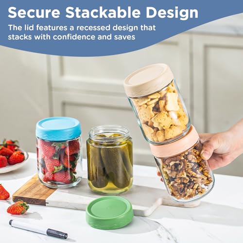 DRKIO 16 Oz Overnight Oats Containers with Lids - 4 Pack Glass Storage Jars with Airtight Lids Wide Mouth Mason Food Jars Great for Meal Prep Salad Chia Pudding Snacks Yogurt Sugar Spice Cereal - Image 4