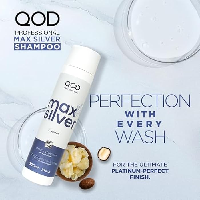 QoD PRO Max Silver Shampoo, For Blonde, Streaked & Gray Hair with Violet Pigments, Wheat Protein, Murumuru Butter, Silicones for Yellow Tone Control & Extended Straight Hair Smoothness, 10 oz (300 ml) - Image 2