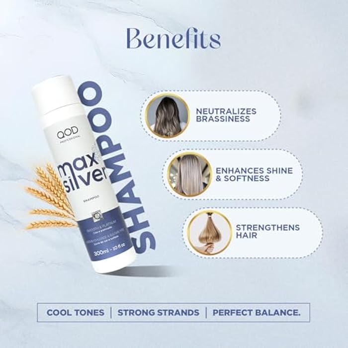 QoD PRO Max Silver Shampoo, For Blonde, Streaked & Gray Hair with Violet Pigments, Wheat Protein, Murumuru Butter, Silicones for Yellow Tone Control & Extended Straight Hair Smoothness, 10 oz (300 ml) - Image 4