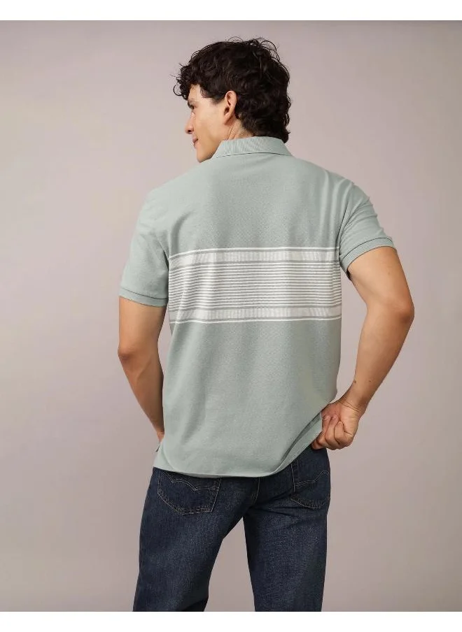 American Eagle AE Logo Striped Polo Shirt